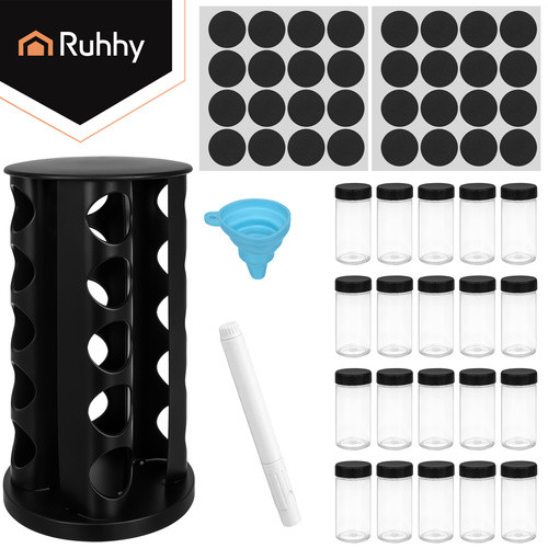 Ruhhy 20 db-os fűszertartó szett, 90 ml-es üvegekkel, 360° forgó állvánnyal