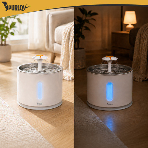 Purlov 2,4L automata itatókút macskáknak és kutyáknak, szűrővel, LED világítással