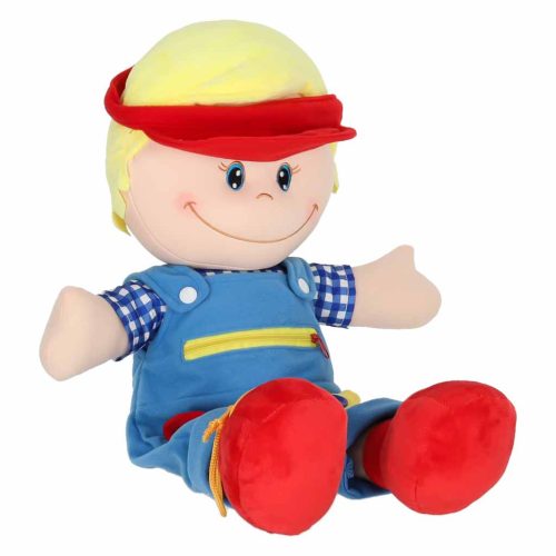 Fiú rongybaba plüssfigura, oktató játék öltözködés tanulásához, 3+