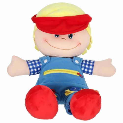 Fiú rongybaba plüssfigura, oktató játék öltözködés tanulásához, 3+
