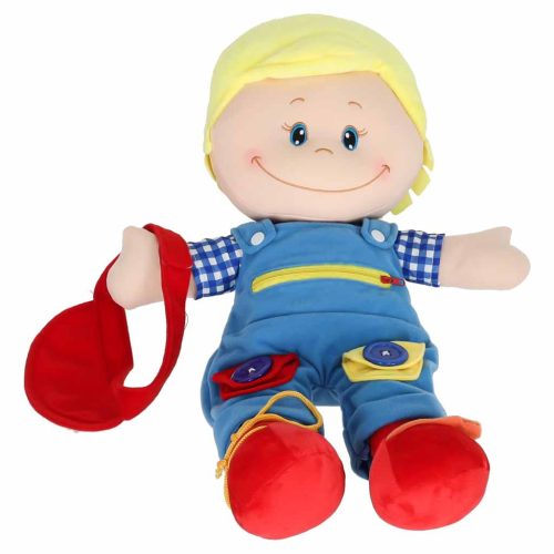 Fiú rongybaba plüssfigura, oktató játék öltözködés tanulásához, 3+