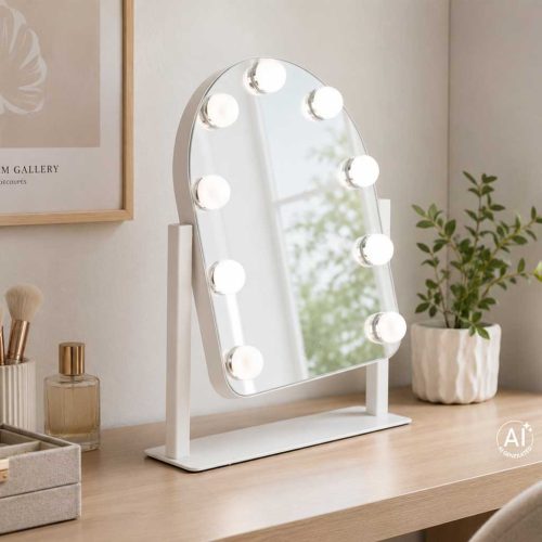 LED sminktükör 9 izzóval, érintővezérléssel, állítható fénnyel, fehér