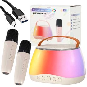 Karaoke szett Bluetooth hangszóró LED RGB 2 mikrofon USB