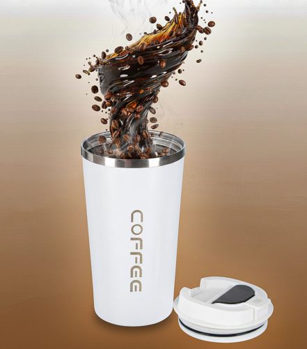 Termikus bögre szájkosárral LED termosz 500ml fehér