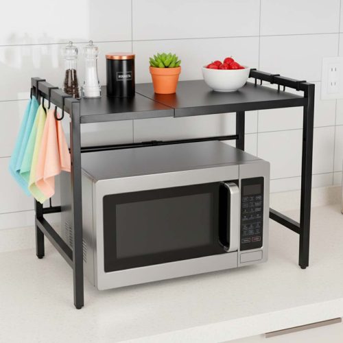 Konyhai polc a mikrohullámú sütő felett állítható fém szervező 6 fogasok