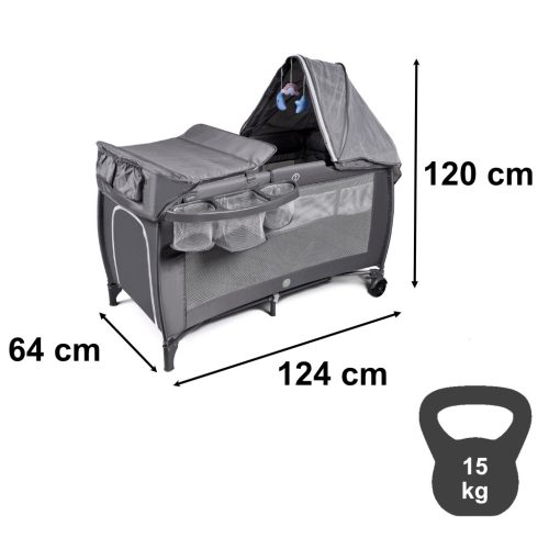 Utazóágy összecsukható kétszintes pelenkázóasztal max. 15kg