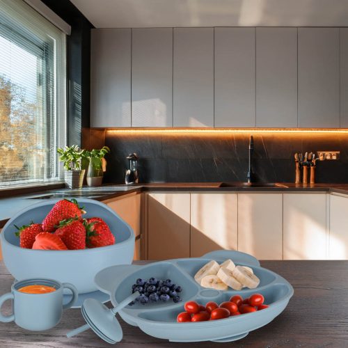 Gyermek szilikon evőeszköz készlet 8 darab menta