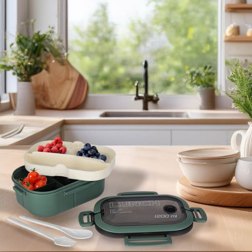 Zöld rekeszes ebéddoboz, 1200 ml