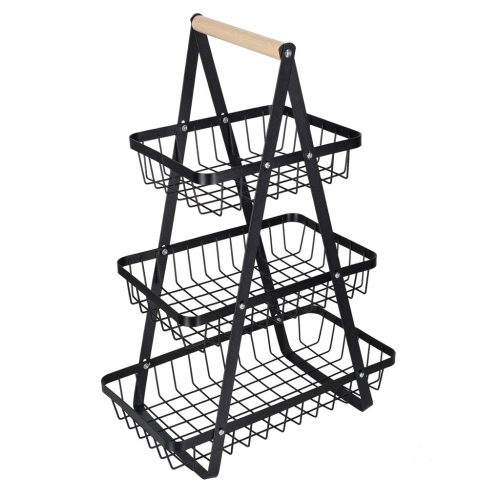 Gyümölcs és zöldség kosár háromszintes tál fém fa