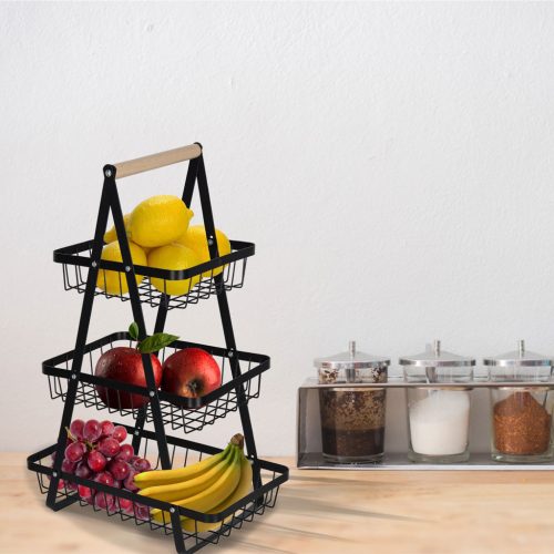 Gyümölcs és zöldség kosár háromszintes tál fém fa