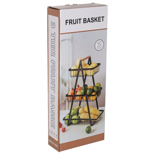 Gyümölcs és zöldség kosár háromszintes tál fém fa