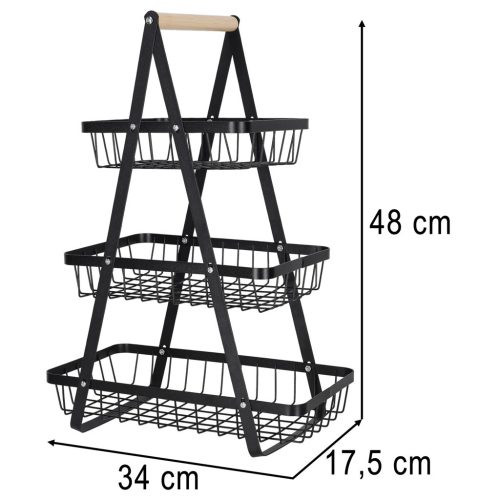 Gyümölcs és zöldség kosár háromszintes tál fém fa