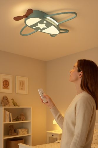 LED mennyezeti plafond lámpa gyerekszobába dimmelhető LUMELA + távirányítós repülőgép