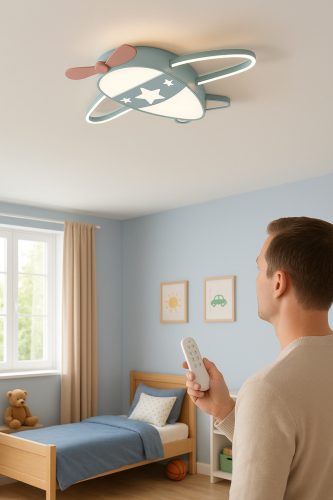 LED mennyezeti plafond lámpa gyerekszobába dimmelhető LUMELA + távirányítós repülőgép