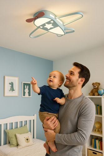 LED mennyezeti plafond lámpa gyerekszobába dimmelhető LUMELA + távirányítós repülőgép