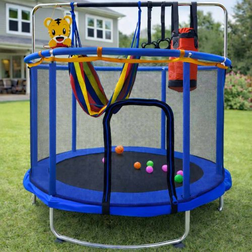 Gyermek trambulin kerti labda háló kosárlabda 150cm kék