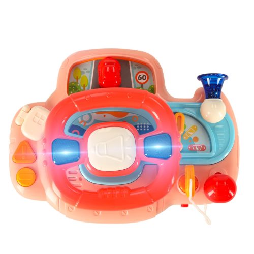 Gyermek interaktív kormánykerék játék szimulátor zenei hangok rózsaszínű