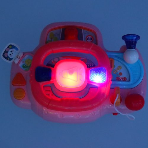 Gyermek interaktív kormánykerék játék szimulátor zenei hangok rózsaszínű