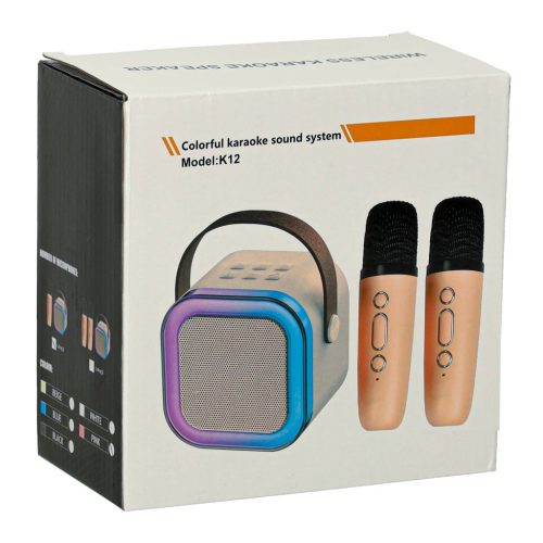 Karaoke szett 2 mikrofon + hordozható hangszóró BLUETOOTH USB LED rózsaszín
