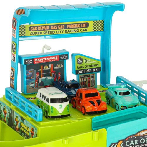 Autópálya parkolóház dinoszaurusz 4 autó