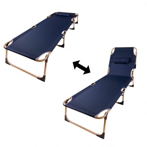 Összecsukható kempingágy, 193 cm x 66 cm x 23 cm, párnával, tengerészkék