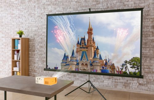 Mini projektor hordozható projektor gyerekeknek LED TFT LCD 1920x1080 24-60" USB HDMI 12V sárga és fehér színben