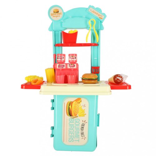 Gyermek konyha egy bőröndben gyorsétterem burger készlet fagylalt sült krumpli 55cm
