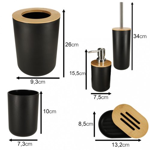 Fürdőszobai szett kefeadagoló 6 darabos készlet fekete