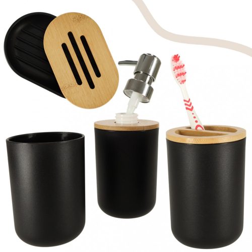 Fürdőszobai szett kefeadagoló 6 darabos készlet fekete