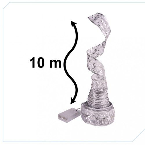 LED szalag 10m 100LED karácsonyfa fények karácsonyi dekoráció hideg fehér elemekkel