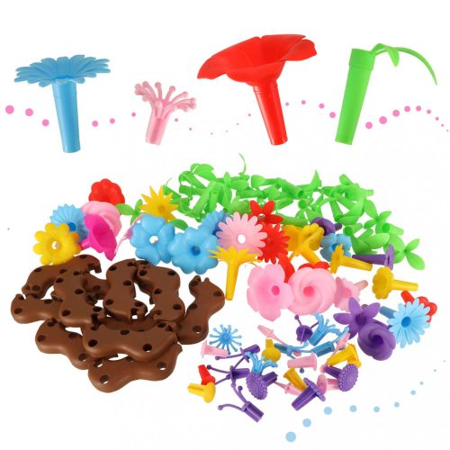 Virágok kreatív építőelemek gyerekeknek, virágos kert, 104 elem, Ikonka