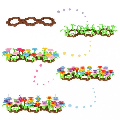 Virágok kreatív építőelemek gyerekeknek, virágos kert, 104 elem, Ikonka