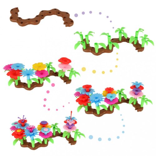 Virágok kreatív építőelemek gyerekeknek, virágos kert, 48 elem, Ikonka