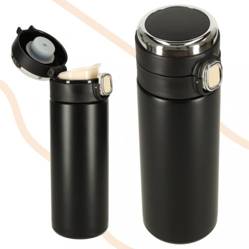 Termikus bögre szájkosárral LED termosz 420ml fekete