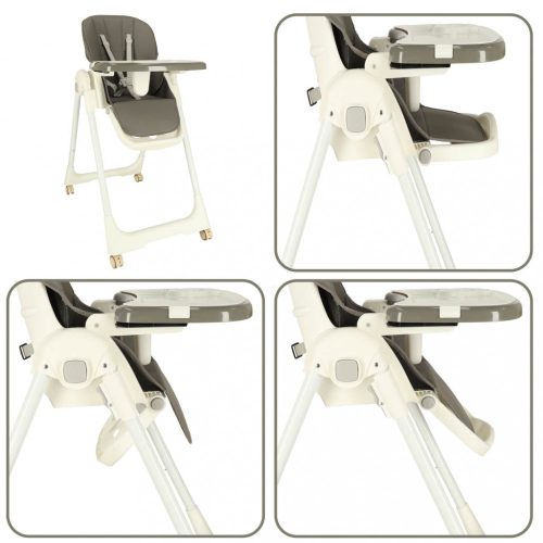 Etetőszék kerekeken, állvánnyal, összecsukható szürke