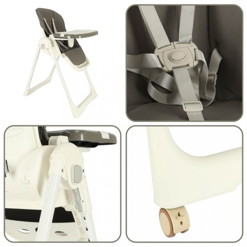 Etetőszék kerekeken, állvánnyal, összecsukható szürke