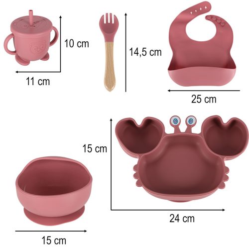Sötétrózsaszín szilikon etetőszett, 9 darabos