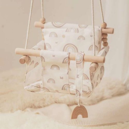 Gyermek hinta szövet fa lógó szivárvány