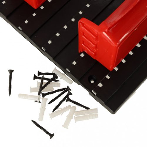 Műhely szervező garázs fali szerszámtábla polcok tartók kampók akasztók konténerek 48x21x1 cm