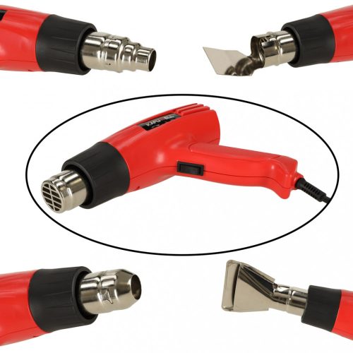 Elektromos hőlégfúvó pisztoly 0-600 fokos hőmérséklet-szabályozással + 4 cserélhető hegy 1600W