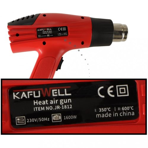 Elektromos hőlégfúvó pisztoly 0-600 fokos hőmérséklet-szabályozással + 4 cserélhető hegy 1600W