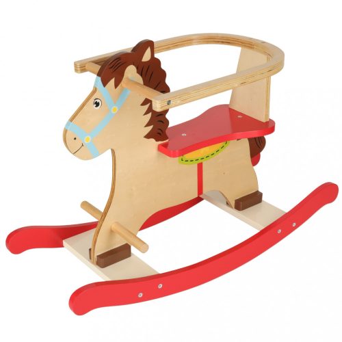 Fából készült hintaló háttámlával