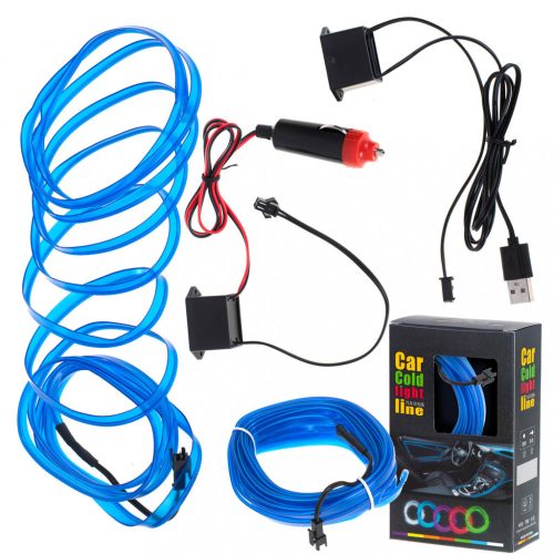 LED beltéri világítás autóhoz / autó USB / 12V szalag 5m kék