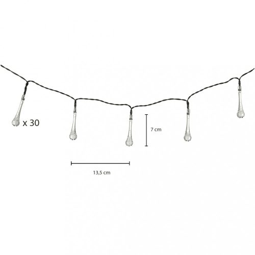 Napelemes jégcsap kerti lámpák 6,5m 30LED hideg fehér