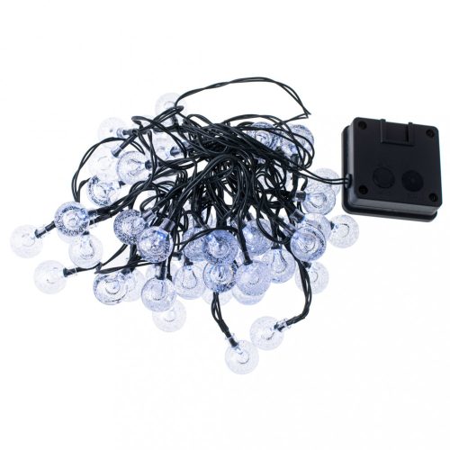  50 led-es napelemes kerti fényfüzér, golyók, 7m, hideg fehér