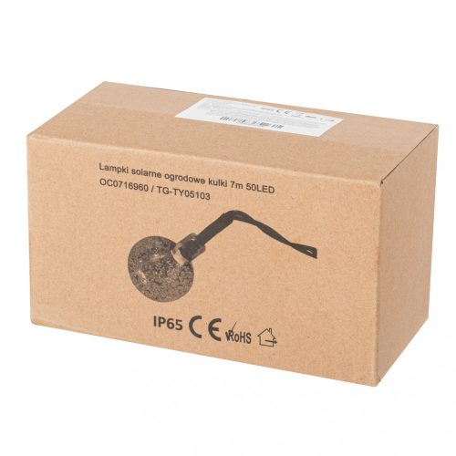  50 led-es napelemes kerti fényfüzér, golyók, 7m, hideg fehér