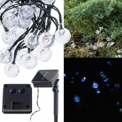  50 led-es napelemes kerti fényfüzér, golyók, 7m, hideg fehér