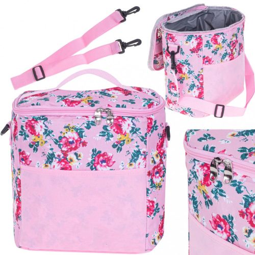 Termikus táska ebédre strandra piknikre 11L rózsaszín virágokkal