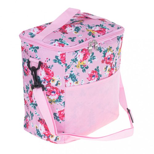 Termikus táska ebédre strandra piknikre 11L rózsaszín virágokkal