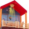 Babaház willa piros tető világítás + bútorok és babák